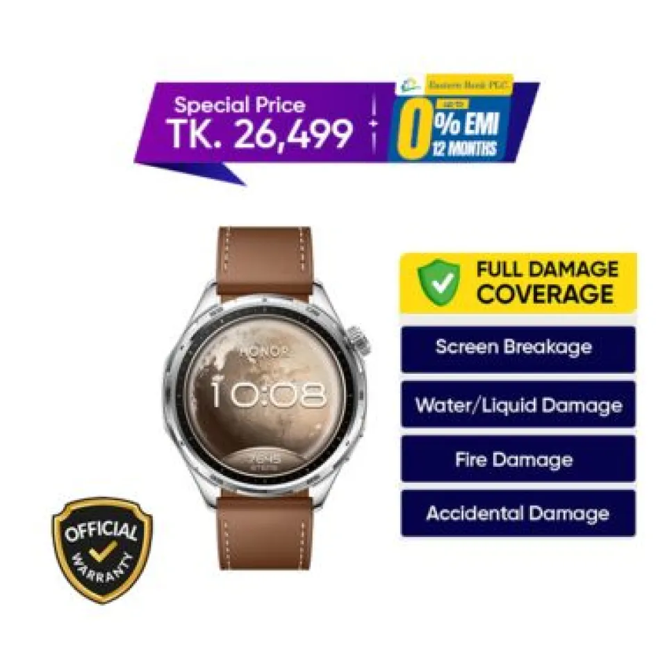 Honor 1.46-inch AMOLED Watch 6 Smart Watch with Leather Strap- Twilight Brown