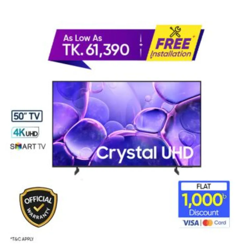 Samsung 50 Inch Crystal 4K UHD Smart TV (50U8000F)