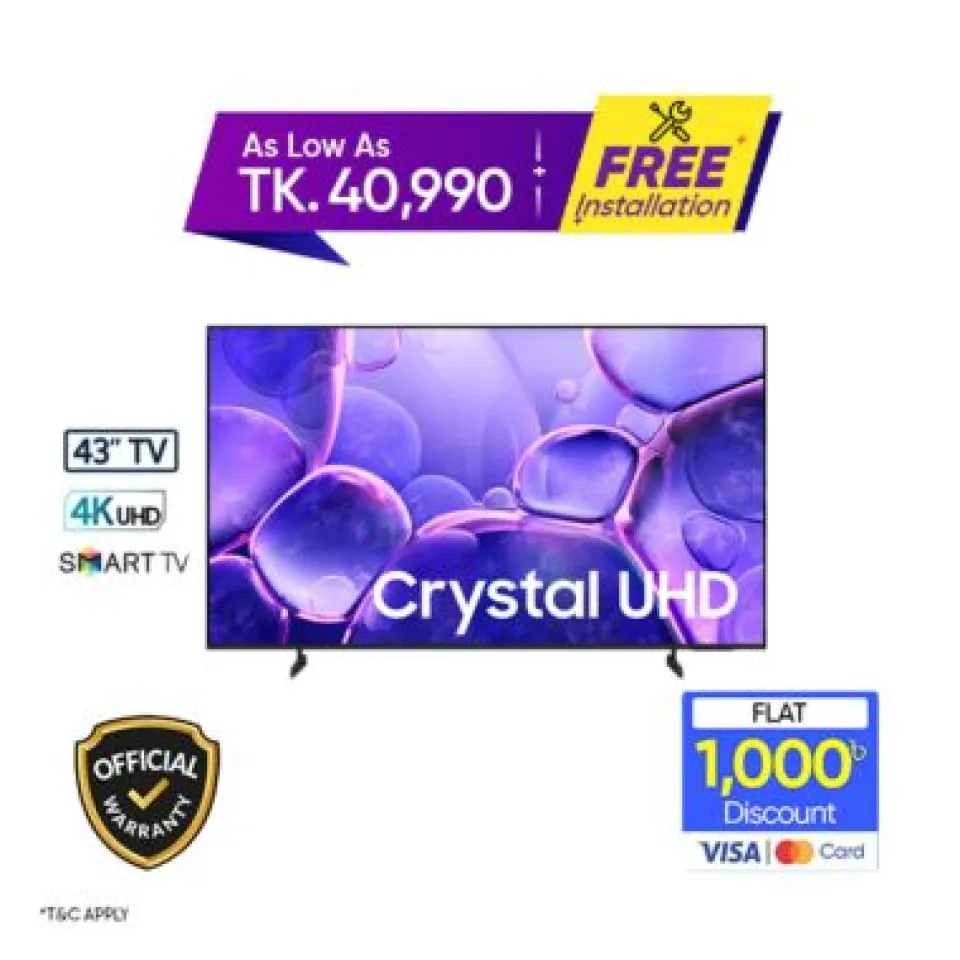 Samsung U8000F 43 Inch Crystal UHD 4K Smart TV (UA43U8000FRSER)