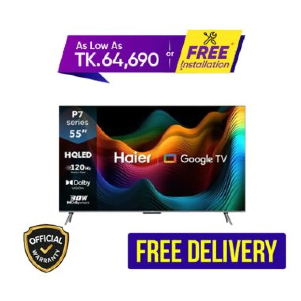 Haier 55 Inch Bezel-Less HQLED 4K UHD Google TV (H55P7UX) 