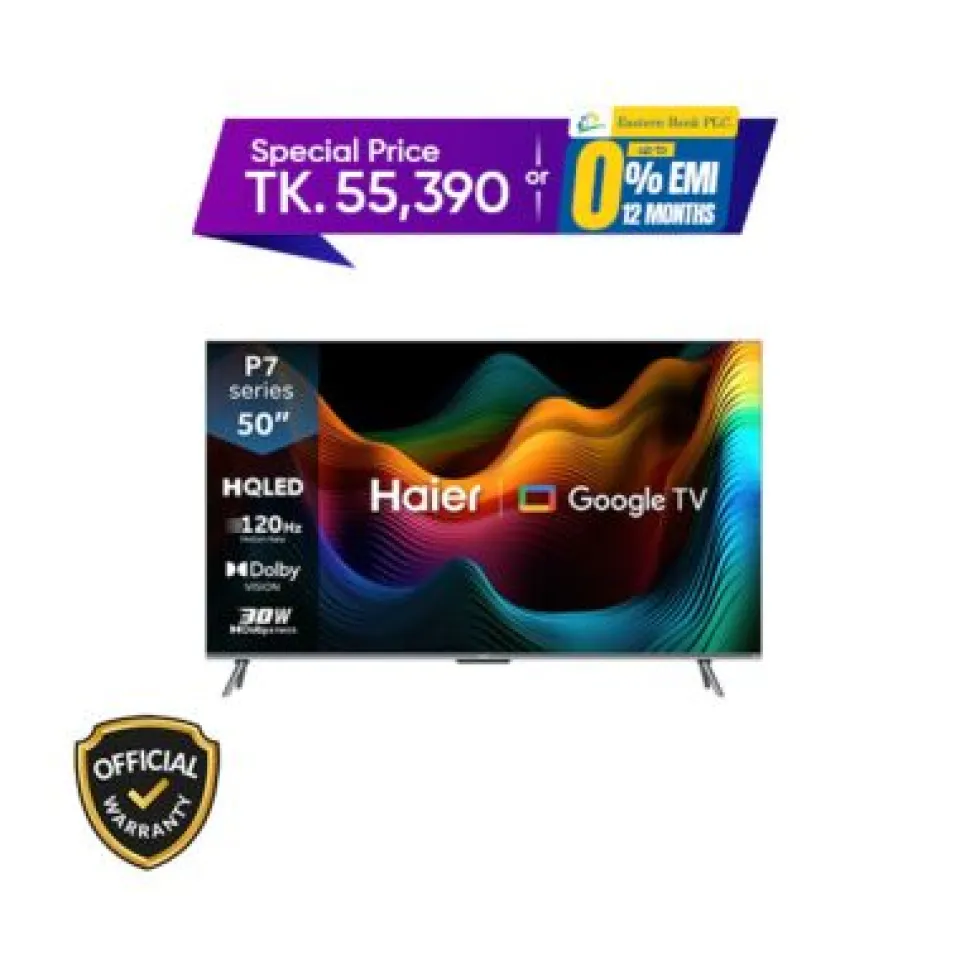 Haier 50 Inch Bezel-Less HQLED 4K UHD Google TV (H50P7UX) 
